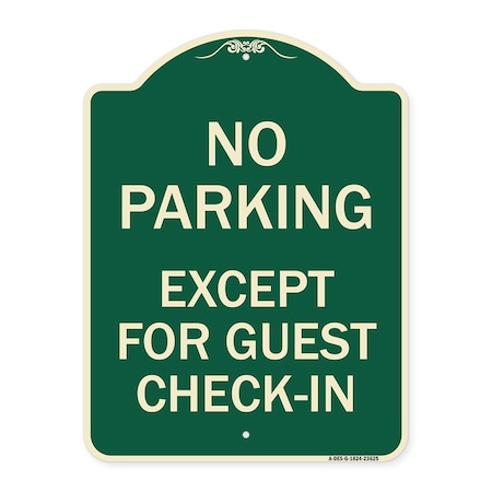 Signmission No Parking Except for Guest Check-In Heavy-Gauge Aluminum Sign, 18" L, 24" H, G-1824-23625 A-DES-G-1824-23625